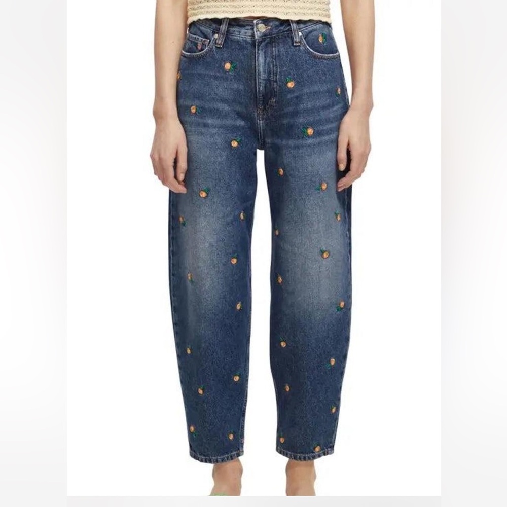 The Tide Balloon Leg Jeans featuring peach embroidery